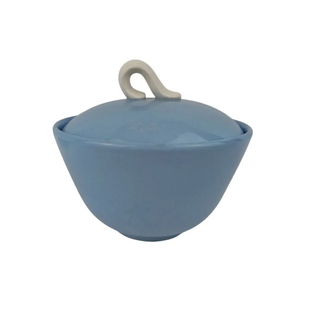 Homer Laughlin Skytone Sugar Bowl With Lid 1950's MCM Sky Blue White